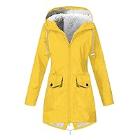 Long Sleeve Jacket Zip Up Rain Coat For Women Waterproof Lined Fleece Fur Overcoat Oversized Loose Solid Jacket