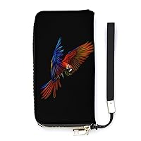Flying Macaw Parrot Novelty Wallet with Wrist Strap Long Cellphone Purse Large Capacity Handbag Wristlet Clutch Wallets