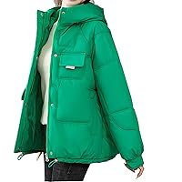 TUNUSKAT Winter Jackets For Women Plus Size Puffer Coat Teens Cute Zip Up Hooded Quilted Jacket Loose Thermal Bomber Outwear