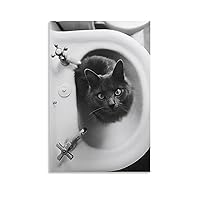 Wall Art Cat Sitting In Bathroom Sink Funny Cat Black And White Vintage Living Room Wall Art Canvas Wall Art Prints for Wall Decor Room Decor Bedroom Decor Gifts 12x18inch(30x45cm) Unframe-style