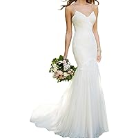Sexy V Neck Backless Spaghetti Straps Mermaid Lace Wedding Dress Bride Gown