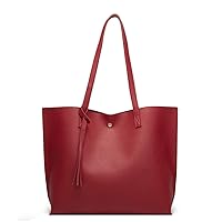 Dreubea Women's Soft Faux Leather Tote Shoulder Bag from , Big Capacity Tassel Handbag, Wine Red, L