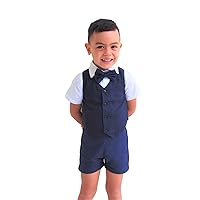 Boy 4 Piece Linen Outfit - Navy, Ring Bearer Outfit, Page boy Outfit