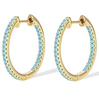 AT Jewellery - 18ct Gold Filled Ladies Blue Turquoise Double Sided Snap-Closure 25mm Huggie Hoop Earrings