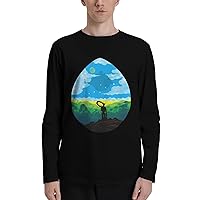 Anime Castle in The Sky T Shirt Mens Summer Round Neck Shirts Casual Long Sleeve Tee Black