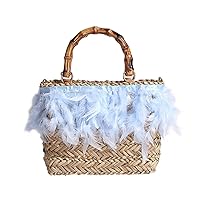 Rattan Tote Crossbody Handbags Straw Bags for Summer Beach Purse Straw Crossbody Purses for Women Wicker Bag Vacation Blue
