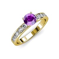 Amethyst & Natural Diamond (SI2-I1, G-H) Engagement Ring 1.87 ctw 14K Yellow Gold