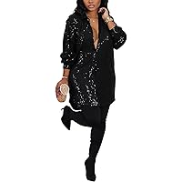 Midi Sequin Dress for Women Sparkle Button Down Sexy Shirt Dresses Long Sleeve Party Club Dress