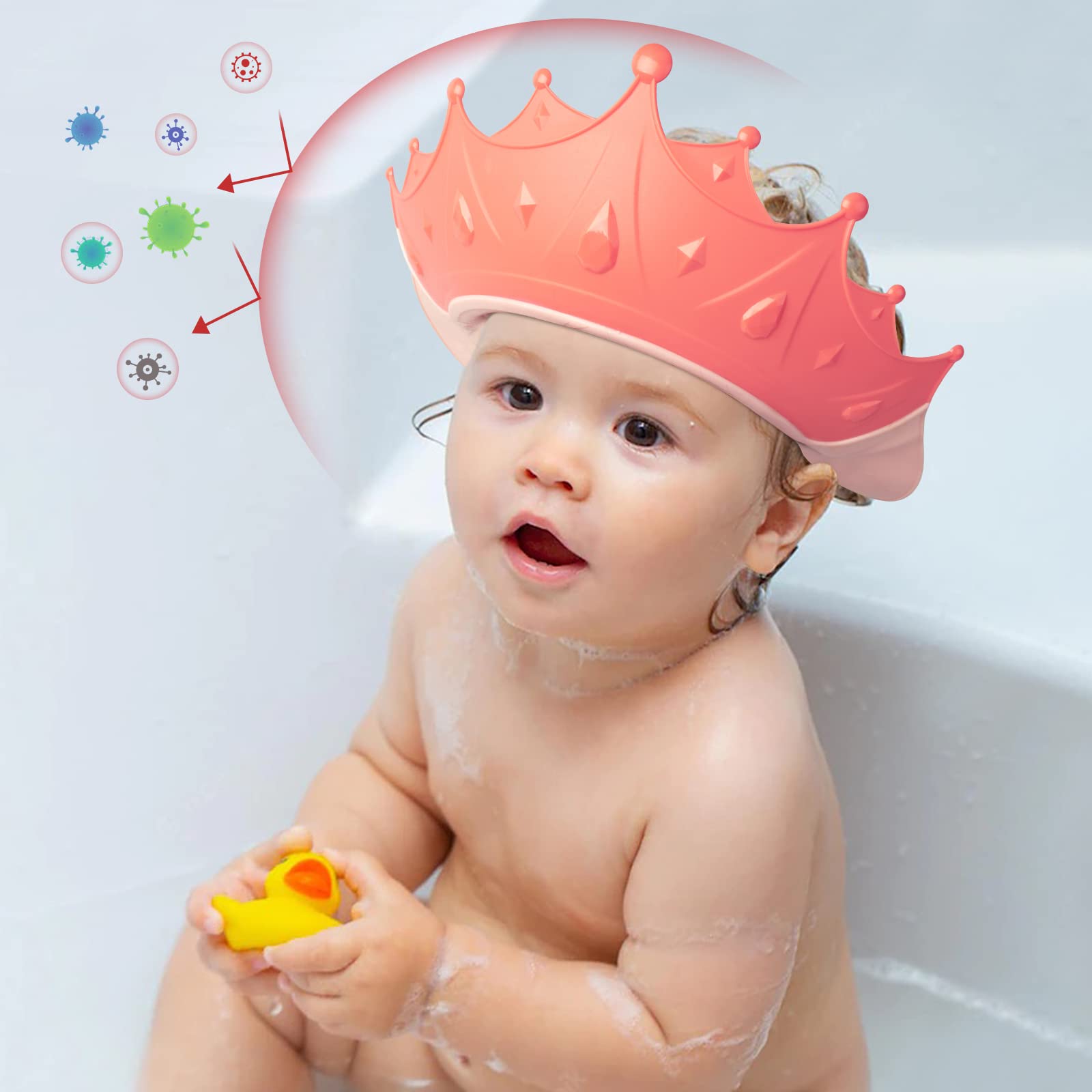 FUNUPUP Baby Shower Cap for Kids, Adjustable Toddler Hair Washing Shield Bathing Cap Baby Shower Visor Shampoo Cap (Crown, Pink)