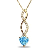 Lab Created 6.00MM London Blue Topaz Gemstone December Birthstone Heart and Diamond Accent Pendant Necklace Charm in 10k SOLID Yellow Gold