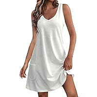 Mini Casual Sleeveless Tunic Dress Teen Girls Independence Day Dressy Solid Color Cool Tank Womens Thin Sheath White XXL