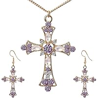 Women'S Fashion Jewelry Sets, Women Rhinestone Inlaid Cross Pendant Chain Necklace Hook Earrings Jewelry Set Durability