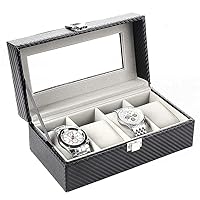 Watch Display Storage Box 4 Watch Storage Box Pu Leather Carbon Fiber Watch Box Gray Velvet Jewelry Box,for Women Girls Ladies