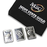 Three (3) One Gram .999 pure Silver Bars with random designs in a jewelry pouch