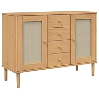 vidaXL Midcentury Boho Sideboard with Ample Storage and Poly Rattan Surface | Solid Pinewood Furniture Ideal for Living Room