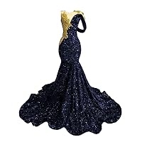 Engerla Sequined Mermaid Evening Dress Off Shoulder Prom Dress Applique Crystal Celebrity Pageant Church Train Gown