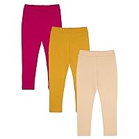 Lilax Girls' 3 Pack Basic Solid Full Length Cotton Soft Leggings, Colorful Multipack