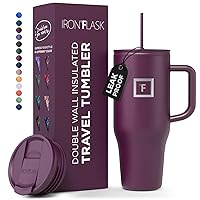 IRON °FLASK Co-Pilot Insulated Tumbler w/Straw & Flip Cap Lids - Cup Holder Bottle for Hot, Cold Drink - Leak-Proof- Water, Coffee Portable Travel Mug - Burgundy, 40 Oz