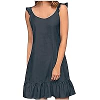 Denim Dresses for Women 2024 Casual Denim Dress with Ruffled Hem Suspender Vest Dress Beach Casual, S-4XL
