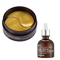 Snail Gold Eye Gel Patches + Snail Repair Intensive Ampoule, Moisturizing, anti-aging, skin regeneration, Reduces Puffiness, Dark Circles treatment