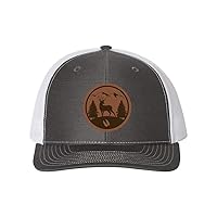 Heritage Pride Men's Footprint Wildlife Outdoors Laser Engraved Circle Leather Patch Mesh Back Trucker Hat