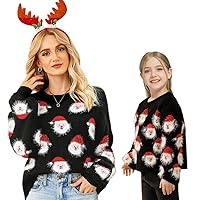 IMEKIS Mommy and Me Matching Ugly Christmas Sweater Long Sleeve Xmas Holiday Photo Shoot Sweatshirts for Women Kid Girl