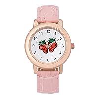 Strawberry Casual Watches for Women Classic Leather Strap Quartz Wrist Watch Ladies Gift