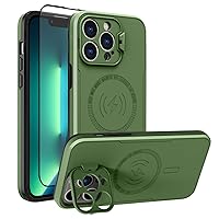 Magnetic Phone Case for iPhone 13 Pro Max 6.7 Inch with Screen Protector, Shockproof [Military Drop Protection] Camera Lens Stand Design [Compatible for Magsafe Charging] Cover-Green