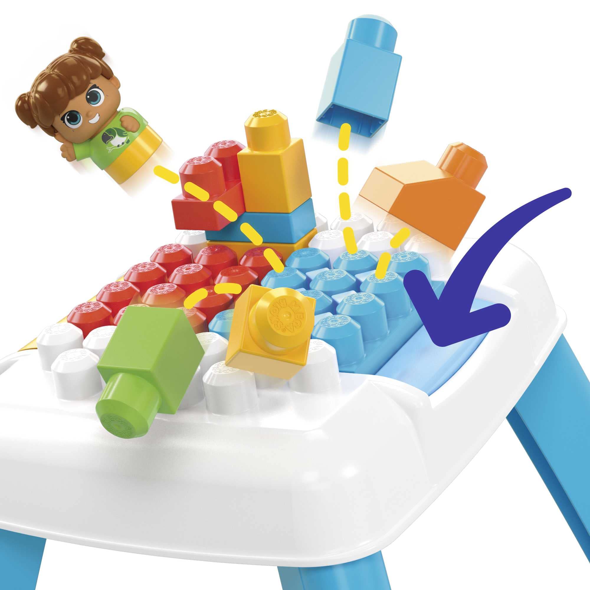 MEGA BLOKS Fisher Price Toddler Building Blocks, Build N Tumble Activity Table With 25 Pieces and Storage, 1 Figure, Toy Gift Ideas For Kids