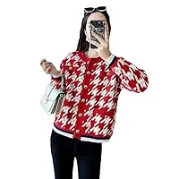 Knitted Cardigan Women's Spring Autumn Houndstooth Coat Small Fragrance Style Temperament Jacket Thin Sweater Female