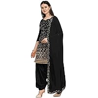 Lovely Black Color Ethnic Wear Designer Georgette With Mirror Foil Work Stitched Patiyala Suits