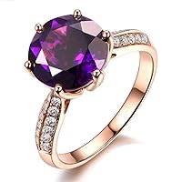 Kardy Gemstone Purple Amethyst Prong Set Eternity Diamond Anniversary Wedding Ring Band for Women 14K Rose Gold