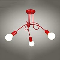 Wall Lamp，Chandeliers Industrial Style Rustic Semi Flush Mount Ceiling Retro Hanging Ceiling Fixture Oil Rubbed Iron Metal Cage Lamp Shade for Indoor/Red