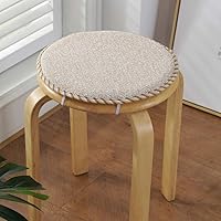 Round Bar Stool Cushions,Non-Slip Seat Pad with Ties,Cotton Linen Stool Cover Breathable Chair Pad Cushion for Office Student Dining Chairs Khaki 50x50cm(20x20inch)