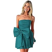 Strapless Homecoming Dresses A-Line Prom Dress Short Ball Gown with Bow Cocktail Party Gowns for Teens