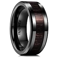 King Will Nature 7mm 8mm Black Mens Wood Ceramic Ring Wedding Band Polished Finish Brown Wood Inlay Comfort Fit