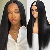 Nadula V Part Wig Yaki Straight Human Hair No Leave Out Glueless Upgraded U Part Wigs for Women,10A Yaki Straight V-part Wigs V Shape Clip in Half Wig Ready to Go 150% Density 22inch