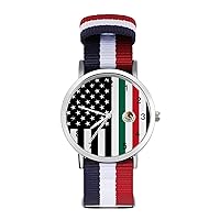 Mexican America Flag Women's Watch with Braided Band Classic Quartz Strap Watch Fashion Wrist Watch for Men