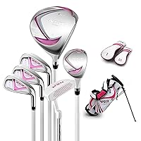 PGM Junior Golf Club Complete Set Includes Driver, Hybrid, 7, 9, Wedge Irons, Putter, Stand Bag Right Handed for Children Kids, 6 Pieces Youth Golf Clubs with 2 Headcovers for Boys & Girls