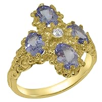 14k Yellow Gold Cubic Zirconia & Tanzanite Womens Cluster Ring - Sizes 4 to 12 Available