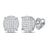 Silver Mens Diamond Cluster Earrings 1/2 Ctw.