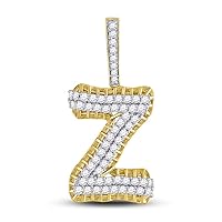 The Diamond Deal 10kt Yellow Gold Mens Round Diamond Letter Z Charm Pendant 1-1/5 Cttw