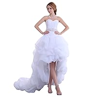 White Sweetheart Organza Wedding Dress Short In Front With Long Train