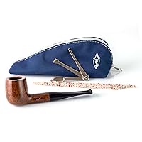 One Kit - Wood Tobacco Pipe Set: Tobacco Pipe Tools, Zipper Pouch, Briar Pipe, Pipe Cleaners, Czech Pipe Tool, Straight Billiard Polished Briar Pipe, Made in Italy, Smooth Finish, 106