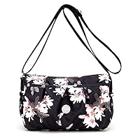 Womens Nylon Crossbody Bag With Flowers Shoulder Messenger Bags Wallet Multicolor (black 4)