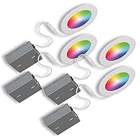 WFDISK400WX4 Slim Disk Colors Smart Home Wi-Fi RGB LED Recessed Fixture Kit, Tunable, Dimmable, Alexa and Google Assistant Compatible, Damp Location, White. 4 Count, 4-in