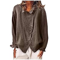 Women Cotton Linen Blouse Button Up Long Sleeve Shirt Tops Casual Loose Breathable Shirts Novelty Asymmetrical Clothes