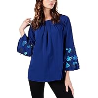 Alfani Womens Applique Bell Sleeve Pullover Blouse