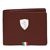 Glitch Ferrari Men's Wallet, 3 Card Slots and Coin Pocket, Faux Leather (Scuderia Ferrari Logo with Italian Flag) (Espresso Coffee Brown)