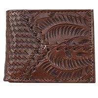 Genuine Leather Men's or Ladies Small Wallet ID CC Bills Handcrafted, Hand Tooled Cowhide (Coffee Texas Star 3 Fold)